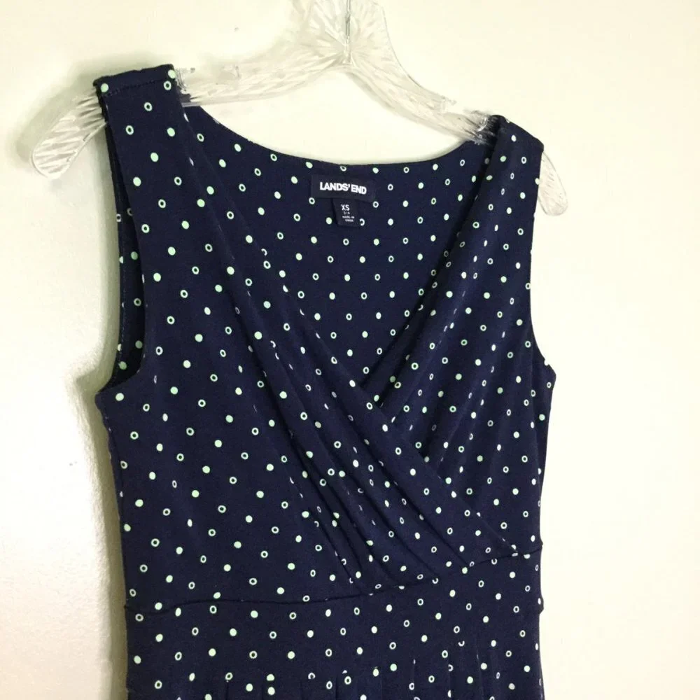 Lands' End Surplice Wrap Front Fit & Flare Navy Sleeveless Dress - Picture 2 of 8